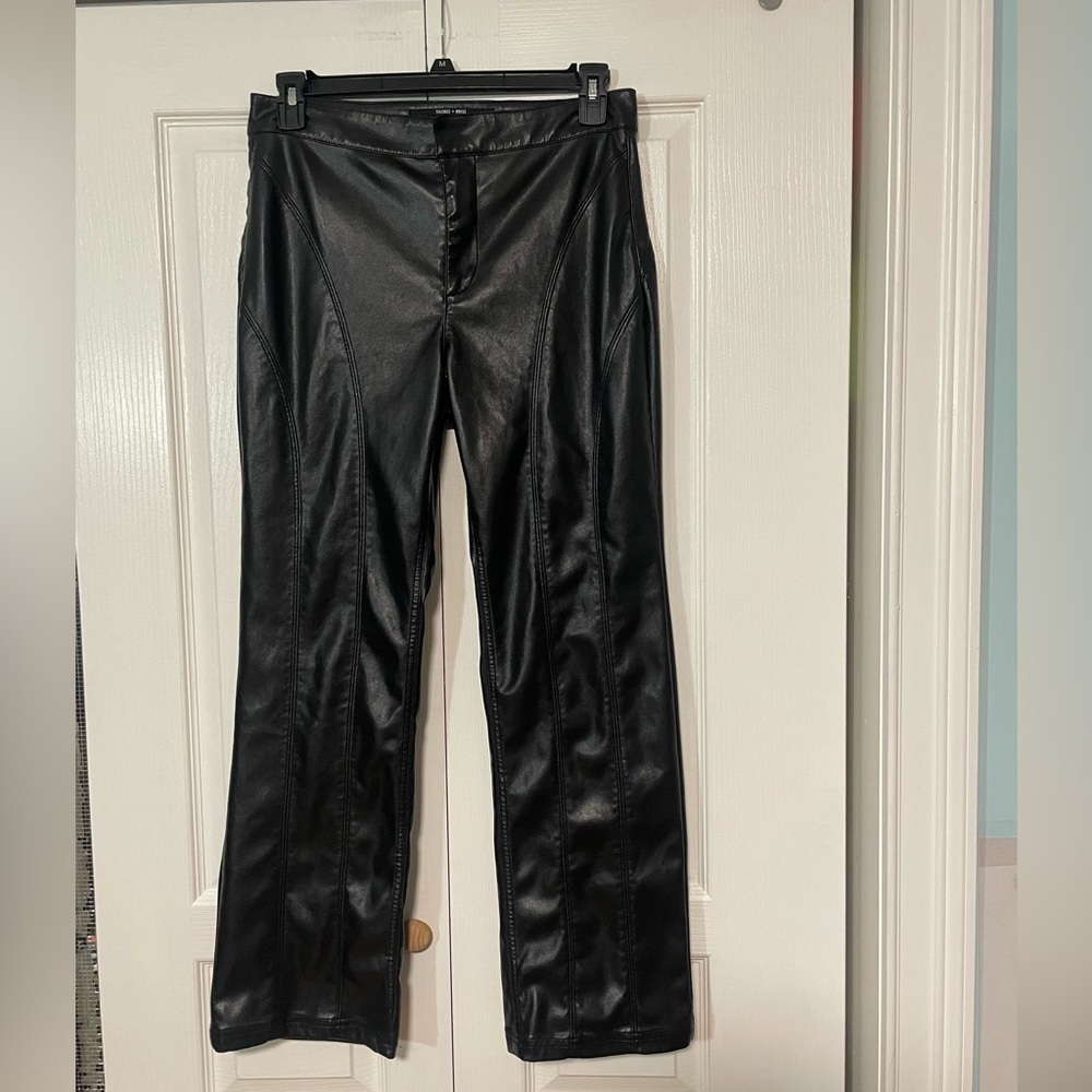 SOLD Silence + Noise leather pleather straight leg black pants size 10 - Picture 1 of 12